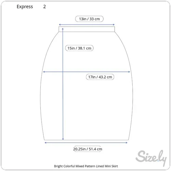 Express Bright Colorful Mixed Pattern Lined Side Zipper Mini Skirt Sz 2 - Picture 5 of 5